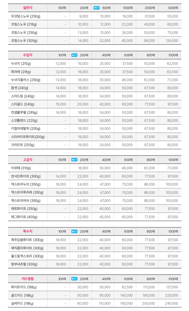 오비즈 가격표 명함